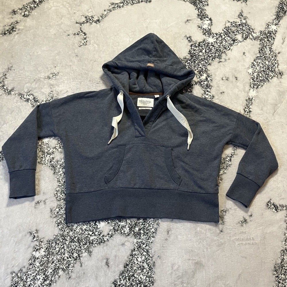Wanakome Sweatshirt Womens Size M Gray Aksu Hooded Kangaroo Pouch Pocket